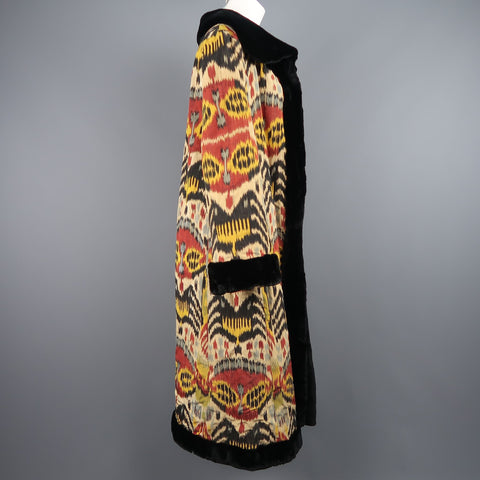 OSCAR DE LA RENTA Size L Ikat Silk & Embroidered Mink Reversible Opera Coat