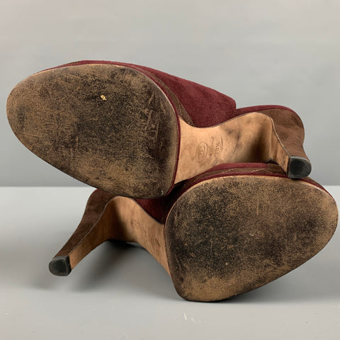 CHANEL Size 7.5 Burgundy Brown Suede Slingback Pumps
