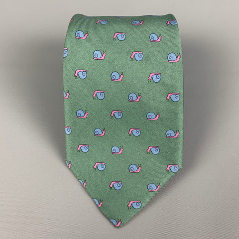 HERMES 7207 UA Green Blue Snails Silk Tie