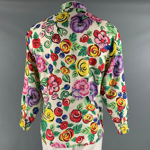 VERSUS by GIANNI VERSACE Size M White Multi-Color Floral Silk Long Sleeve Shirt