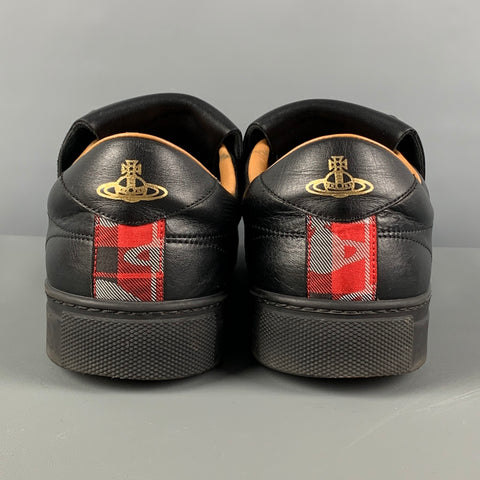 VIVIENNE WESTWOOD Size 10 Black Cut Outs Leather Slip On Sneakers