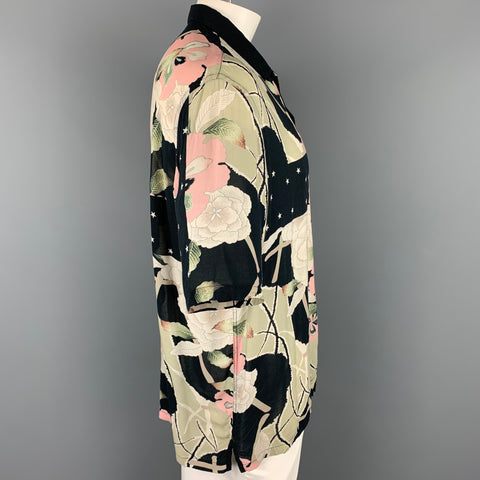 ALLSAINTS Size XXL Black & Beige Print Viscose Camp Short Sleeve Shirt