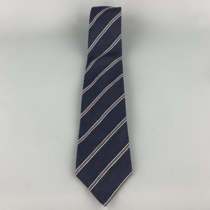 LUIGI BORRELLI Navy Striped Silk / Cashmere Tie