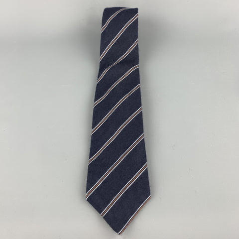 LUIGI BORRELLI Navy Striped Silk / Cashmere Tie