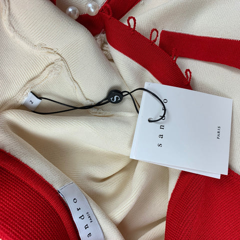 SANDRO Size 2 Cream Red Viscose Polyamide Short Sleeve Dress