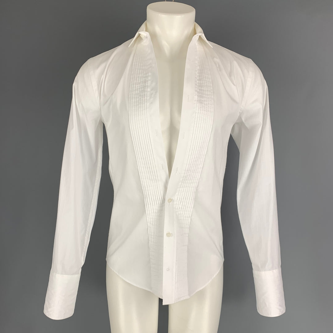 CALVIN KLEIN Size S White Stripe Cotton Tuxedo Long Sleeve Shirt