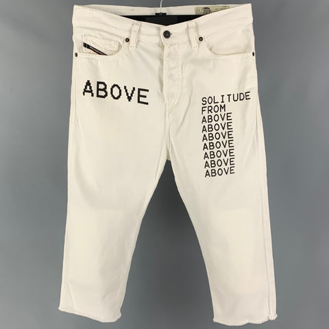DIESEL Size 29 White Black Cotton Cropped High Waisted Jeans