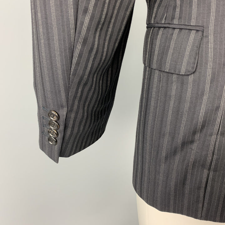 GUCCI Size 38 Regular Black Stripe Wool Notch Lapel Suit