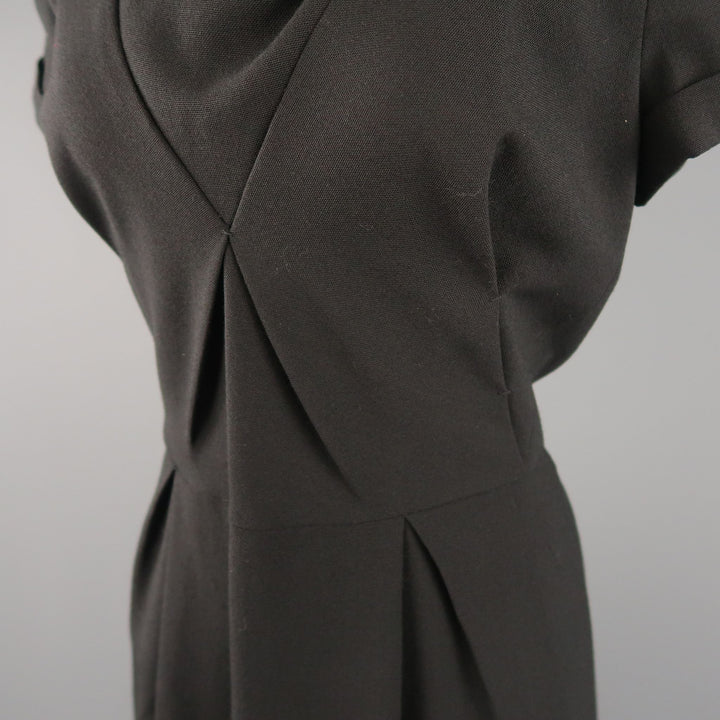 BOTTEGA VENETA Taille 8 Robe droite origami à col en laine vierge noire