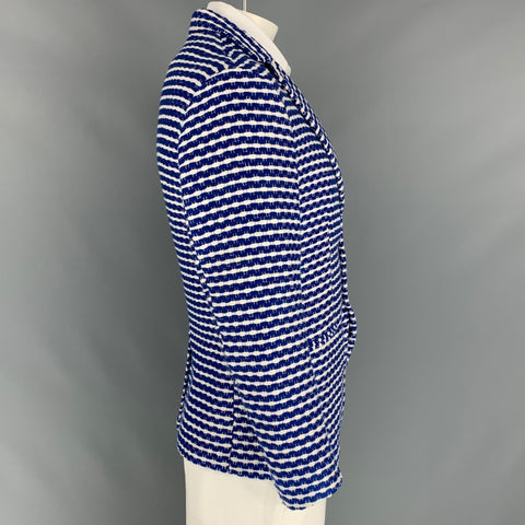 YOON Size 42 White & Blue Woven Single Breasted Sport Coat