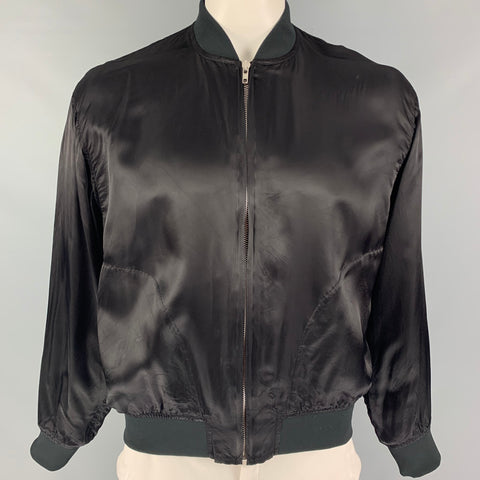 COMME des GARCONS Size XL Black Green Cupro Bomber Jacket