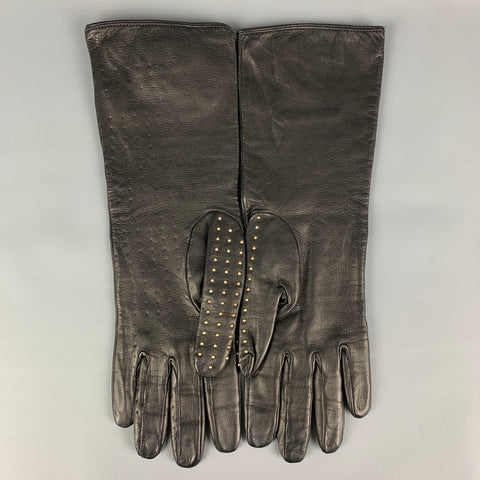 BURBERRY PRORSUM Black Gold Studded Kidskin Leather Silk Lined Gloves