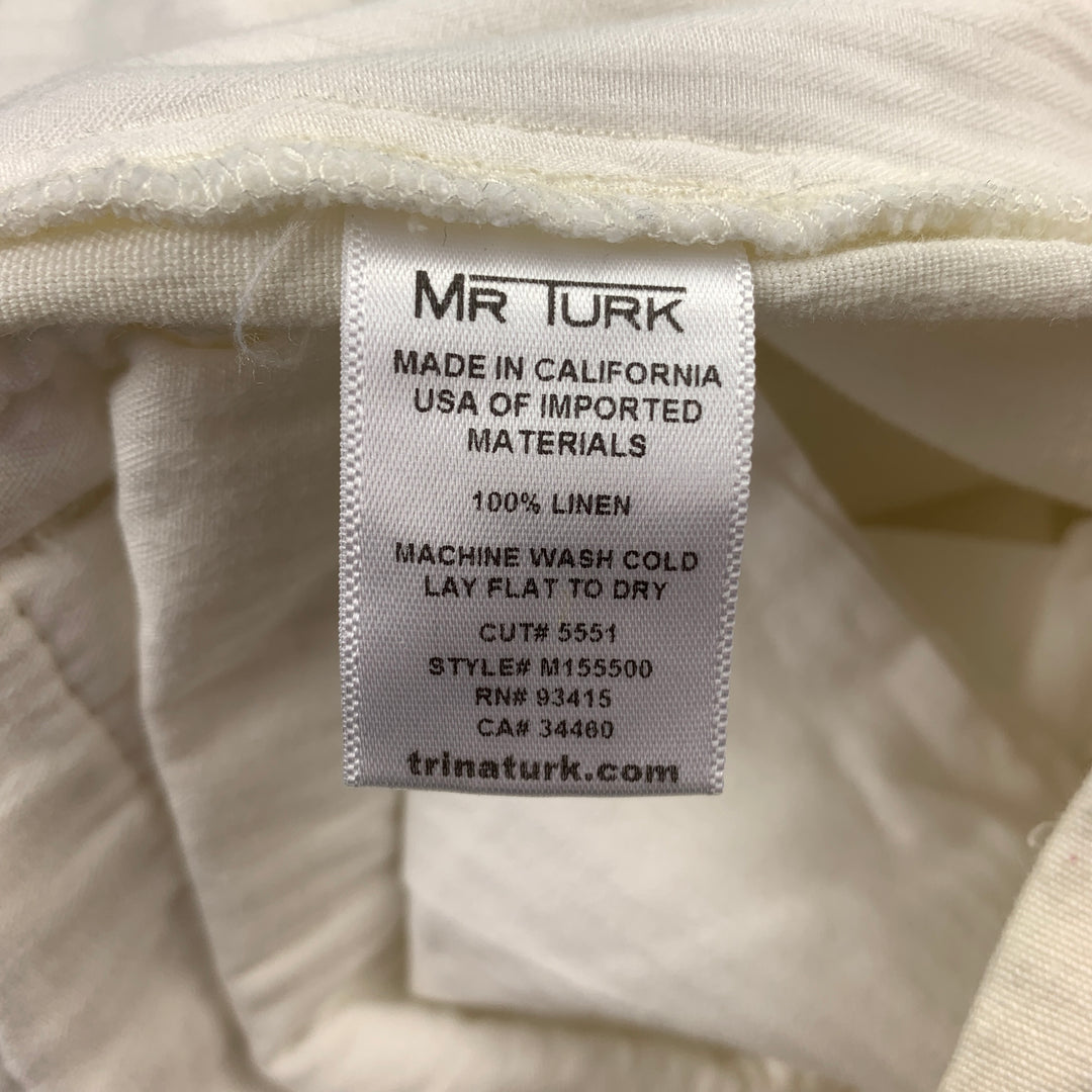 MR TURK Talla 28 Pantalones de vestir de lino blanco roto con cremallera y bragueta