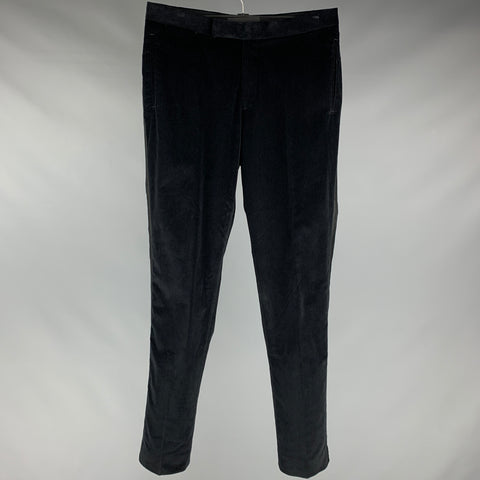 SUITSUPPLY Size 32 Black Velvet Cotton Elastane Tuxedo Dress Pants