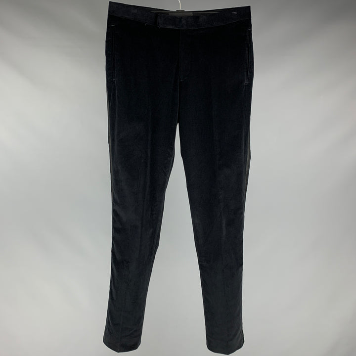 SUITSUPPLY Size 32 Black Velvet Cotton Elastane Tuxedo Dress Pants