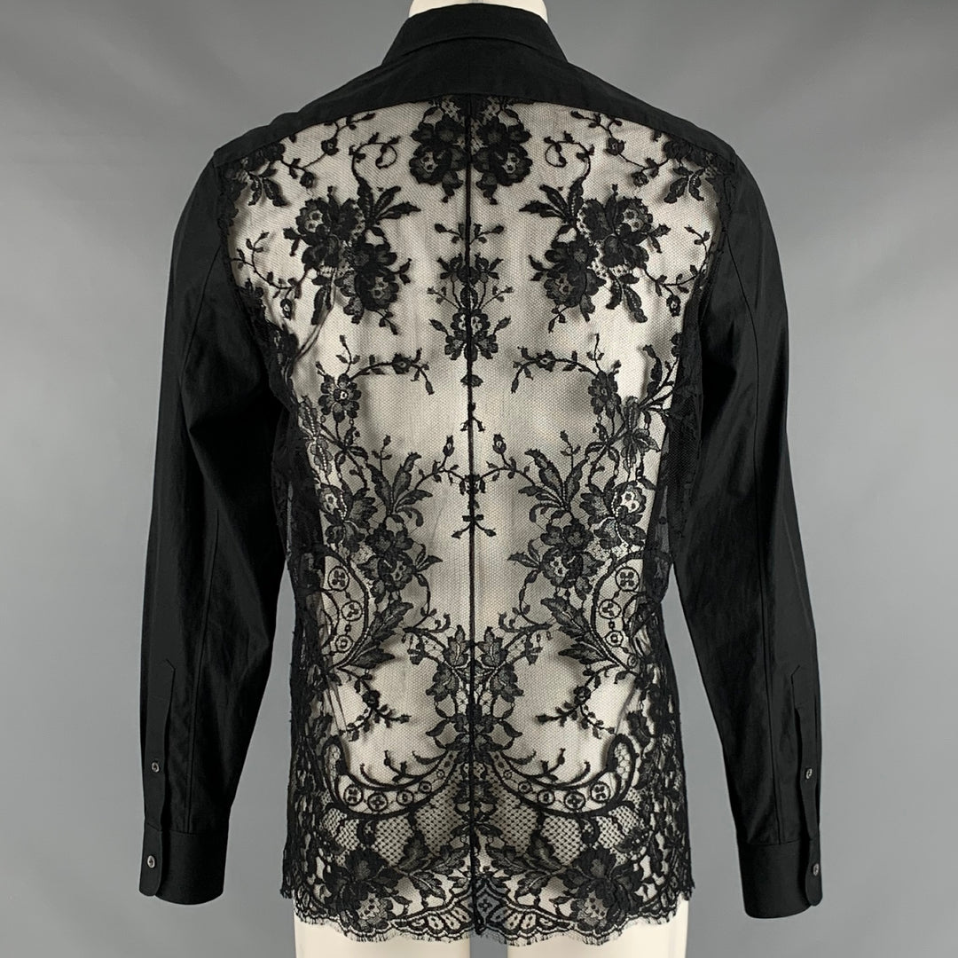 ALEXANDER MCQUEEN Size M Black Lace Cotton Button Up Long Sleeve Shirt