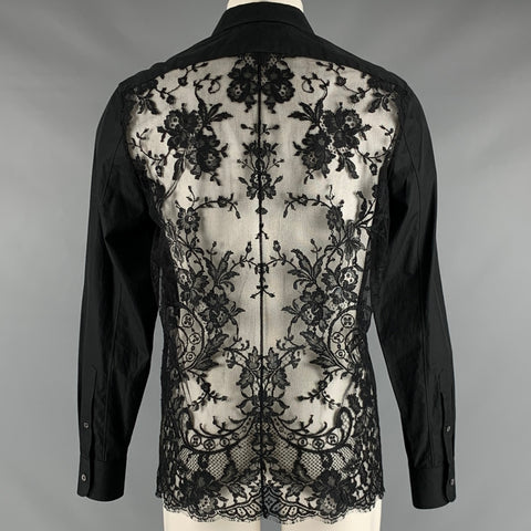 ALEXANDER MCQUEEN Size M Black Lace Cotton Button Up Long Sleeve Shirt