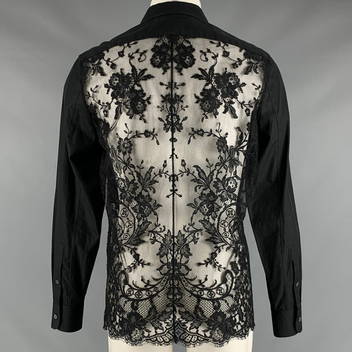 ALEXANDER MCQUEEN Size M Black Lace Cotton Button Up Long Sleeve Shirt
