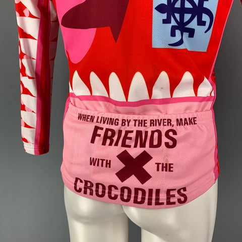 WALTER VAN BEIRENDONCK FW14 Size S Red Pink Graphic Nylon Jersey Bike Top
