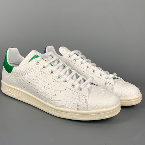ADIDAS x STAN SMITH Size 10 White Embossed Leather Lace Up Sneakers