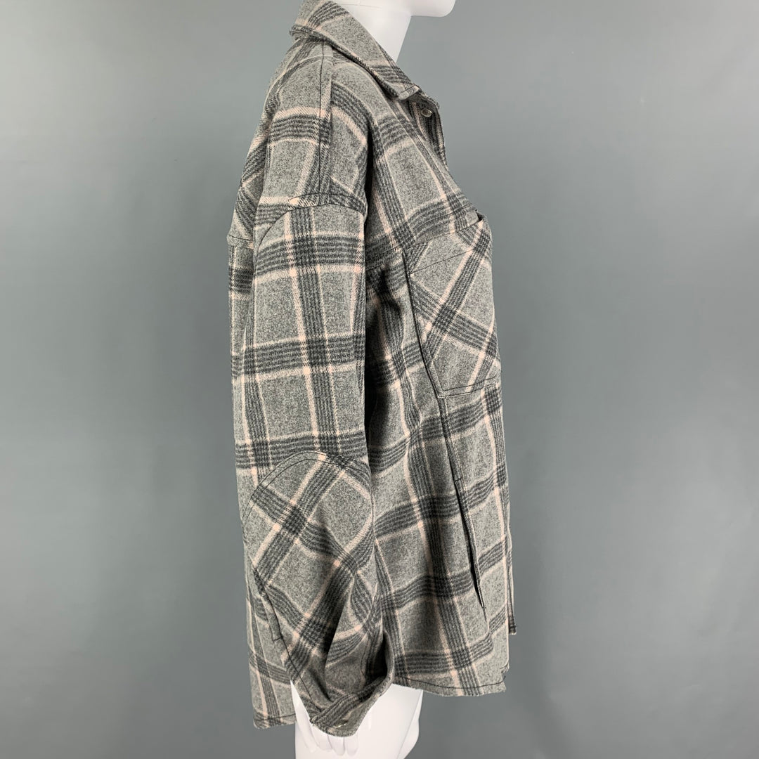 IRO Size 2 Grey Pink Wool Blend Plaid Oversized Shirt