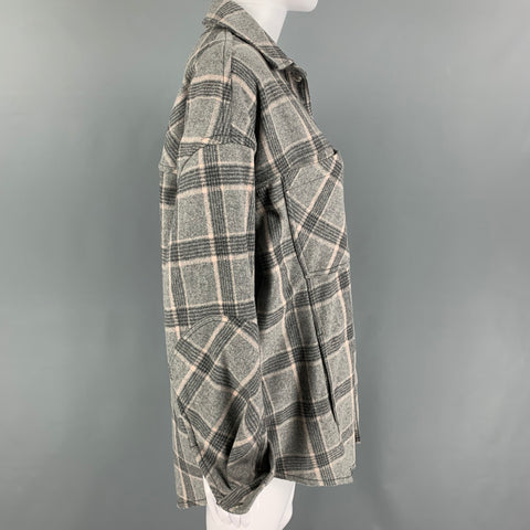 IRO Size 2 Grey Pink Wool Blend Plaid Oversized Shirt