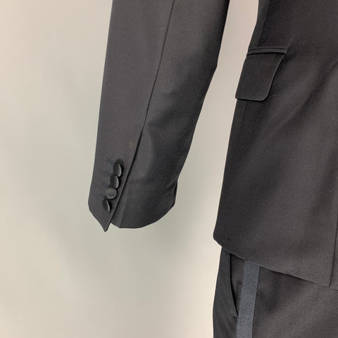 CALVIN KLEIN COLLECTION Size 38 Black Wool Peak Lapel Tuxedo Suit