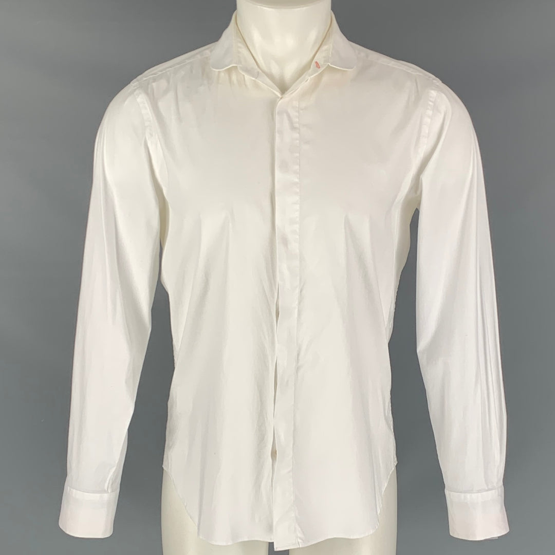 PAUL SMITH Size M Solid Cotton Club Collar White Long Sleeve Shirt