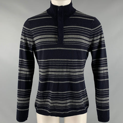 ELIE TAHARI Taille M Pull à manches longues en laine mérinos à rayures gris marine