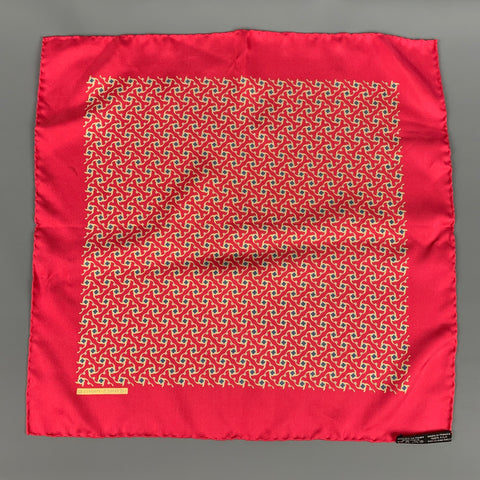 HERMES Red Gold Abstract Silk Twill Pocket Square