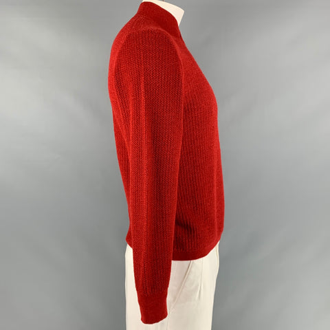 SALVATORE FERRAGAMO Taille L Pull à col châle en soie d'alpaga tricoté rouge