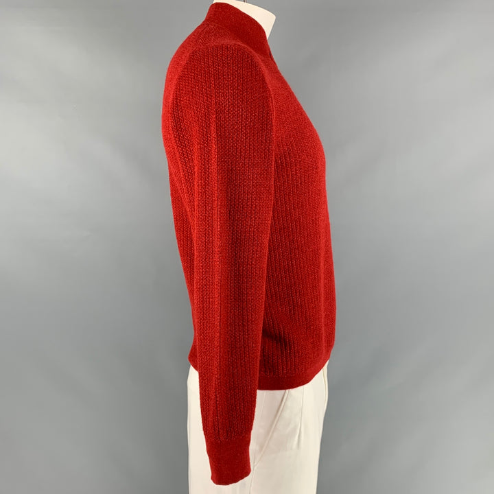 SALVATORE FERRAGAMO Size L Red Knit Alpaca  Silk Shawl Collar Pullover