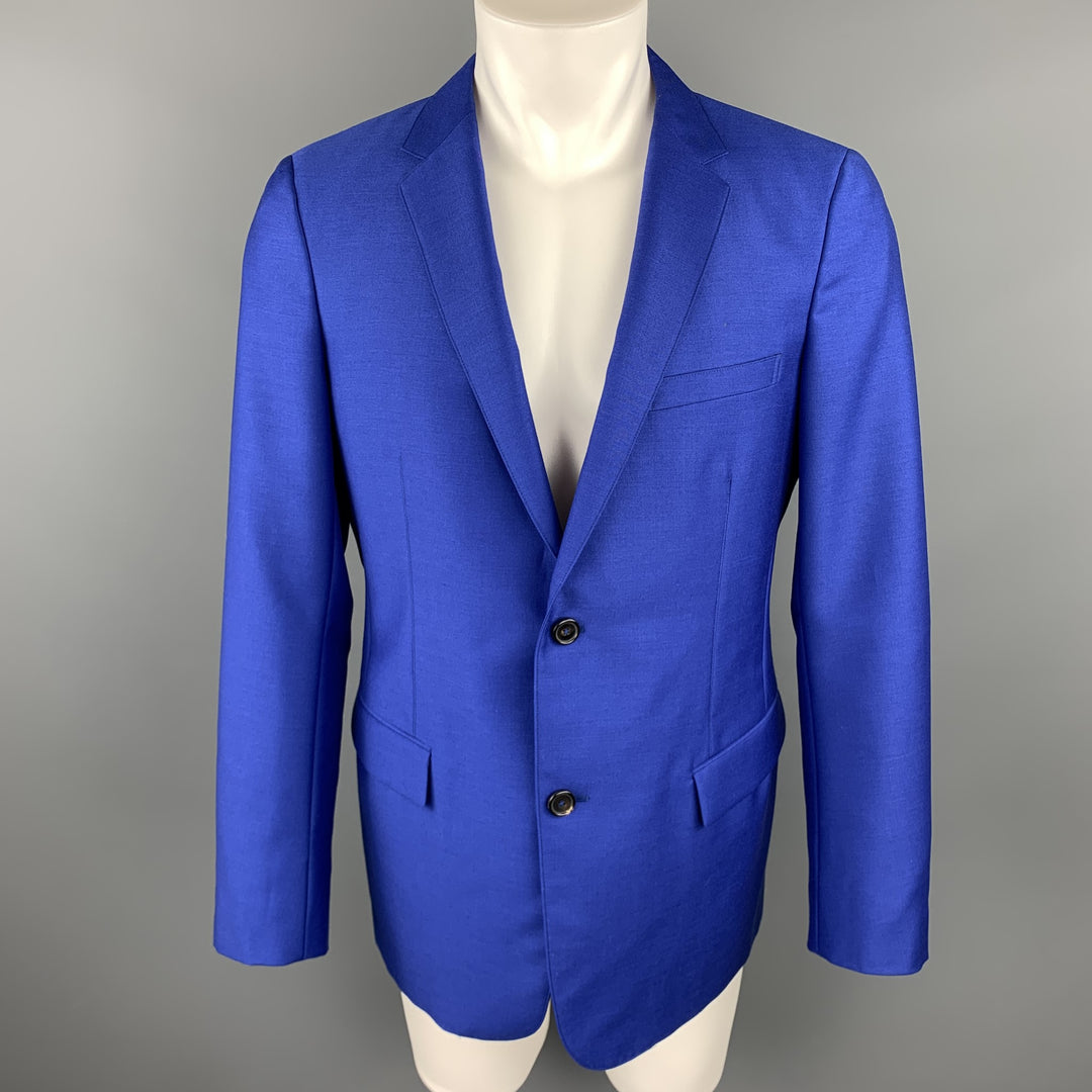 JIL SANDER Size 42 Royal Blue Wool / Mohair Notch Lapel Sport Coat