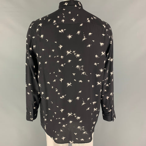 GIVENCHY Size L Black White Print Silk Button Up Long Sleeve Shirt