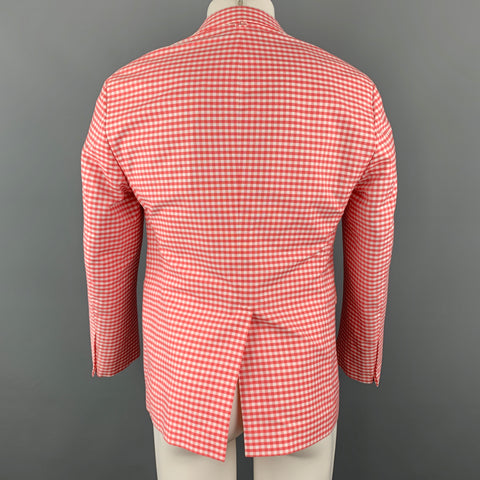 BLACK FLEECE Size 40 Coral & White Checkered Cotton Notch Lapel Sport Coat