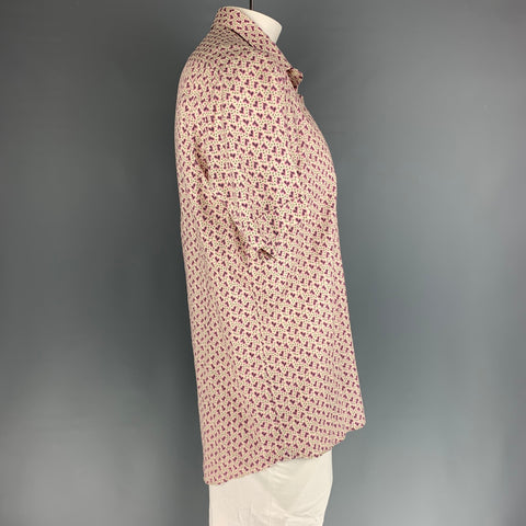 ETRO Taille 44 Chemise à manches courtes en coton à pois blancs roses