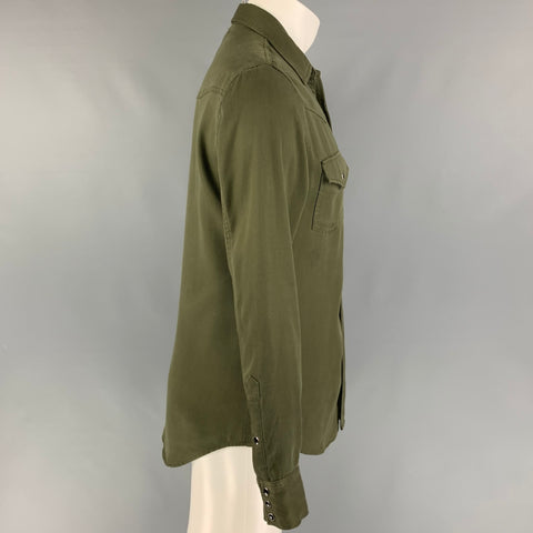 SAINT LAURENT Size S Olive Western Long Sleeve Shirt