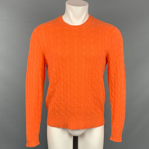 POLO by RALPH LAUREN Size M Orange Cable Knit Cashmere Crew-Neck Sweater