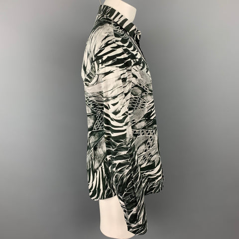 JUST CAVALLI Size M Black & White Abstract Print Cotton Button Up Long Sleeve Shirt