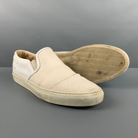 COMMON PROJECTS Size 11 White Solid Canvas Slip On Sneakers