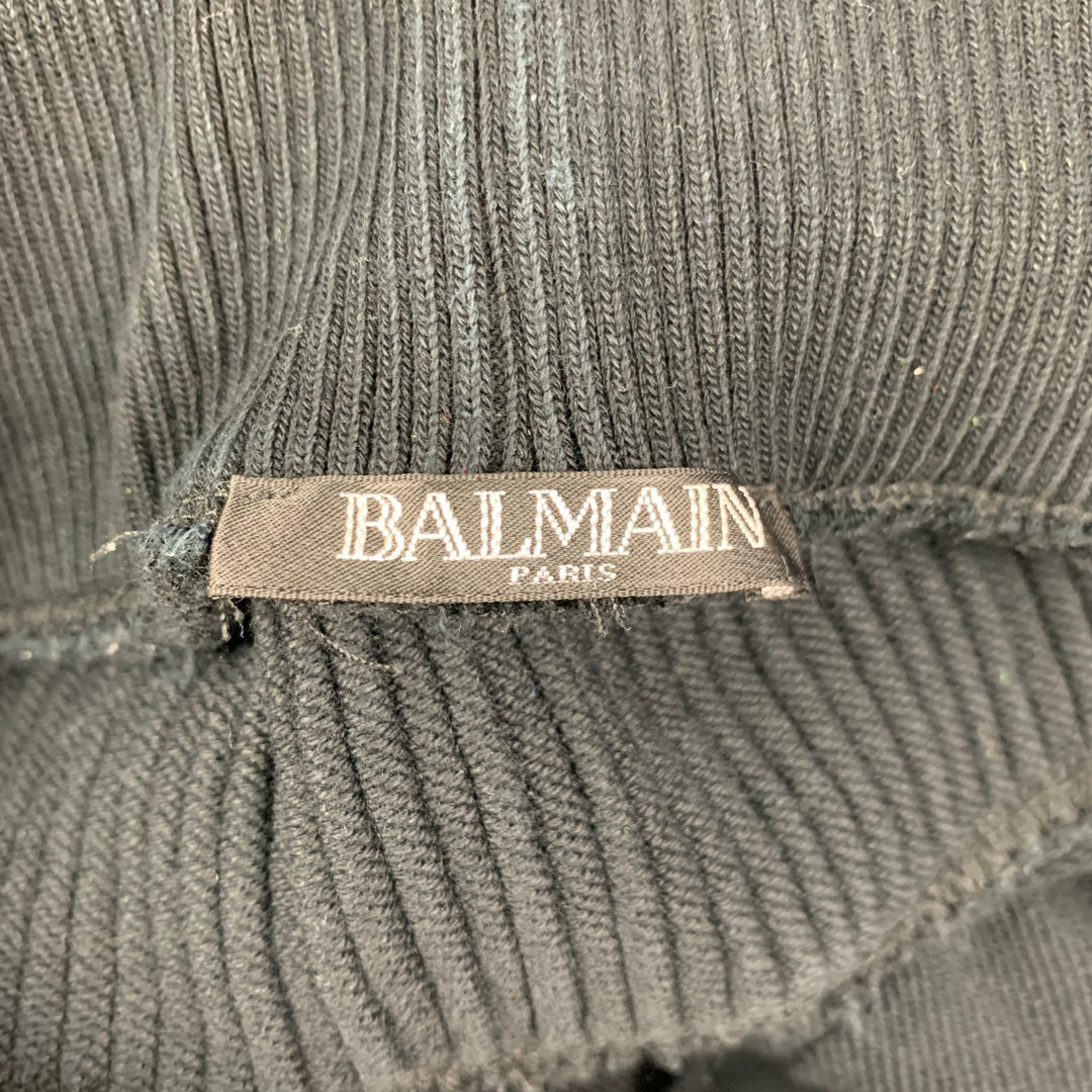 BALMAIN Size M Black White Ribbed Cotton Joggers Pants
