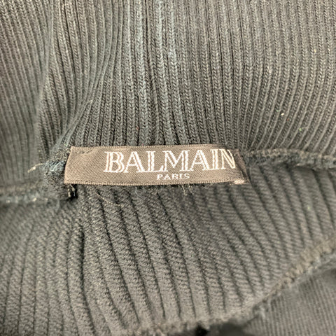 BALMAIN Size M Black White Ribbed Cotton Joggers Pants