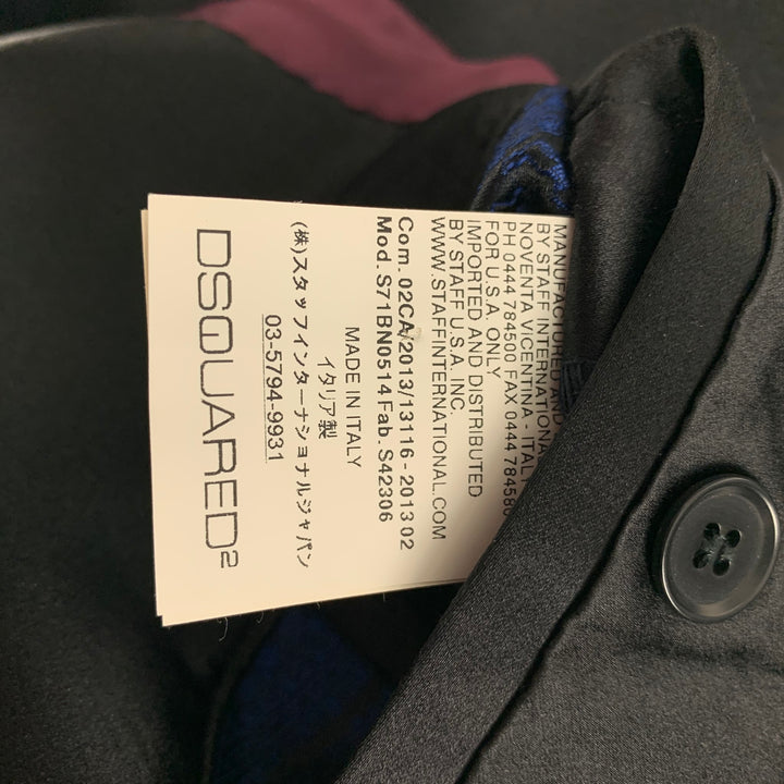 DSQUARED2 Size 38 Blue Black Jacquard Polyester Silk Sport Coat