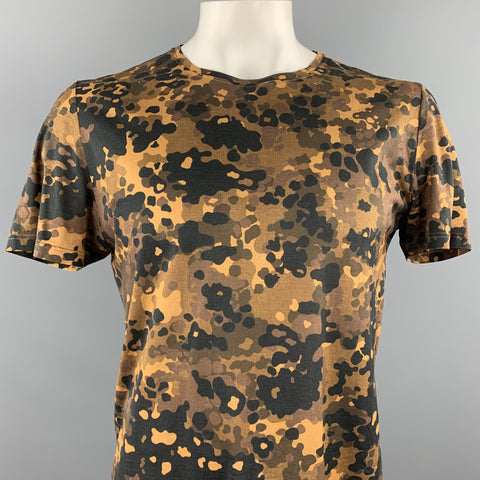 BURBERRY PRORSUM Size L Brown Camouflage Cotton Crew-Neck Black T-shirt