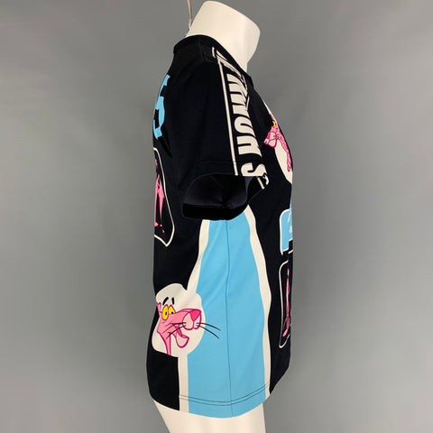 COMME des GARCONS HOMME PLUS Size M Black Blue Pink Panther Logo Polyester Jersey T-shirt
