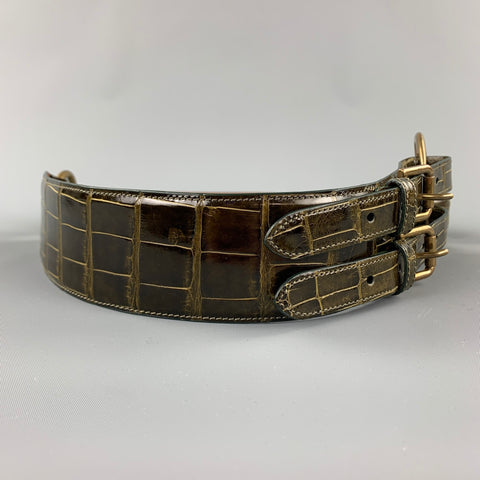 RALPH LAUREN Collection 2006 Waist Size L Brown Alligator Double Buckle Belt