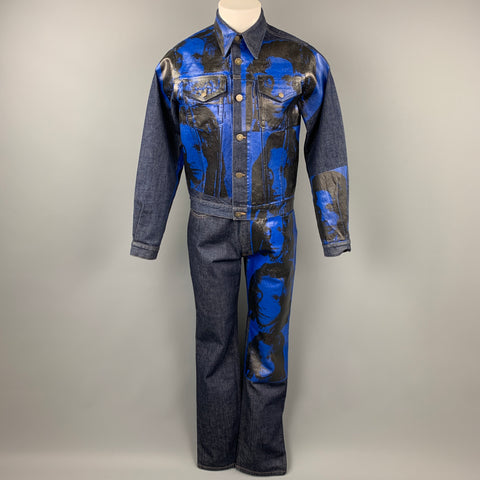 CALVIN KLEIN 205W39NYC by RAF SIMONS x Andy Warhol Size M Indigo & Blue Sandra Brant Painted Cotton Denim Set