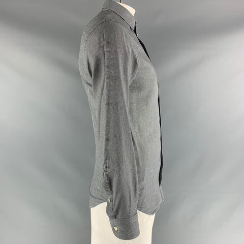 EMPORIO ARMANI Size L Black & White Cotton Button Down Long Sleeve Shirt