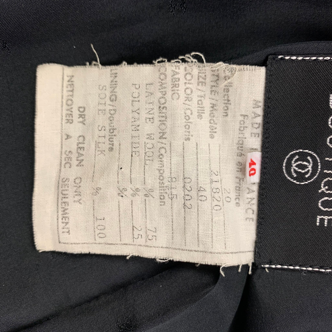 Vintage CHANEL Size 8 Black Wool Polyamide Mixed Patterns Oversized Jacket