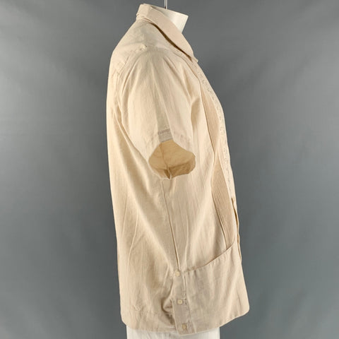 GUAYABERAS Size L Beige Embroidery Linen Short Sleeve Shirt